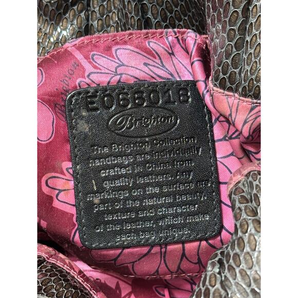 Brighton Breelan Python Snake Embossed Leather Handbag Purse Hobo Brown Grey - Picture 16 of 16